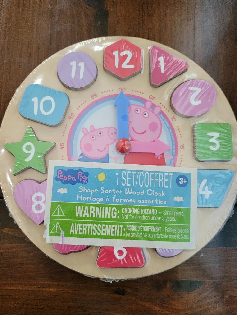 New Wood Peppa Pig Shape Sorter Clock Puzzle Learn Time Colors Shapes Wooden Toy